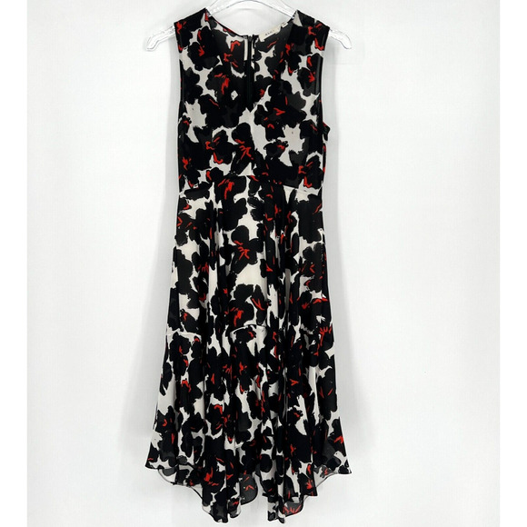 A.L.C. Dress Womens 0 Silk Dark Floral Swing Asymmetrical Hem Midi Career‎ - Picture 1 of 8